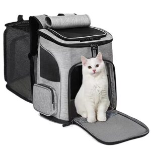 Expandable & Breathable Pet Cat Backpack - Large Capacity, Foldable, Portable for Cats