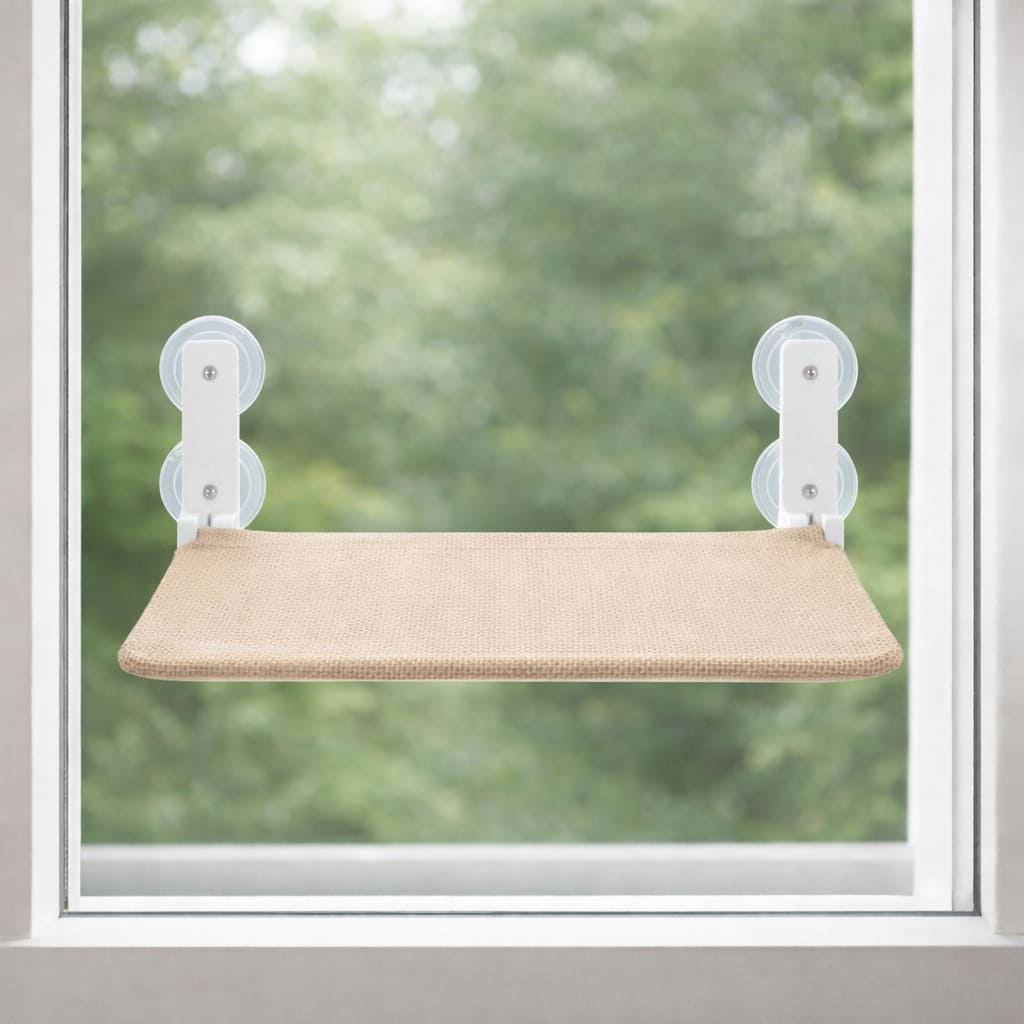 Simple variant window cat hammock with flat woven fabric surface mounted on glass